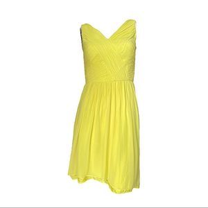 DONNA Morgan Silk Dress A-Line Yellow V Neck Empire Waist Chiffon Sheer Women 2